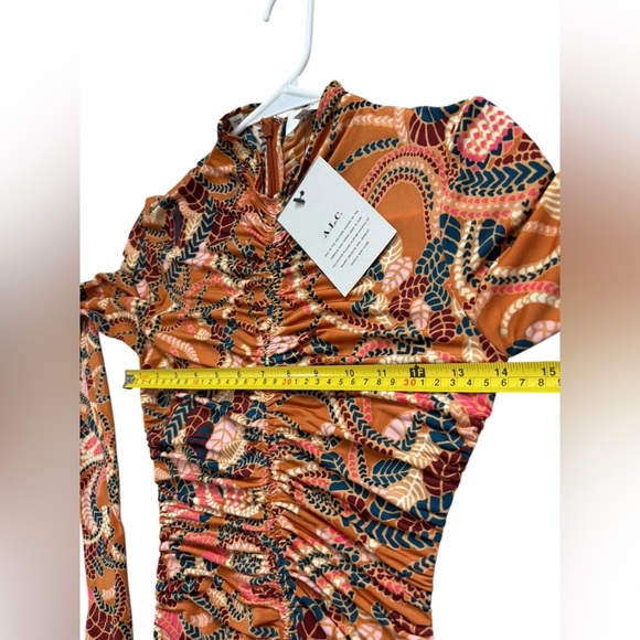 NEW! ALC Ansel Printed Ruching Mock Neck Stretch Midi Dress Size Small Bodycon - Picture 9 of 10